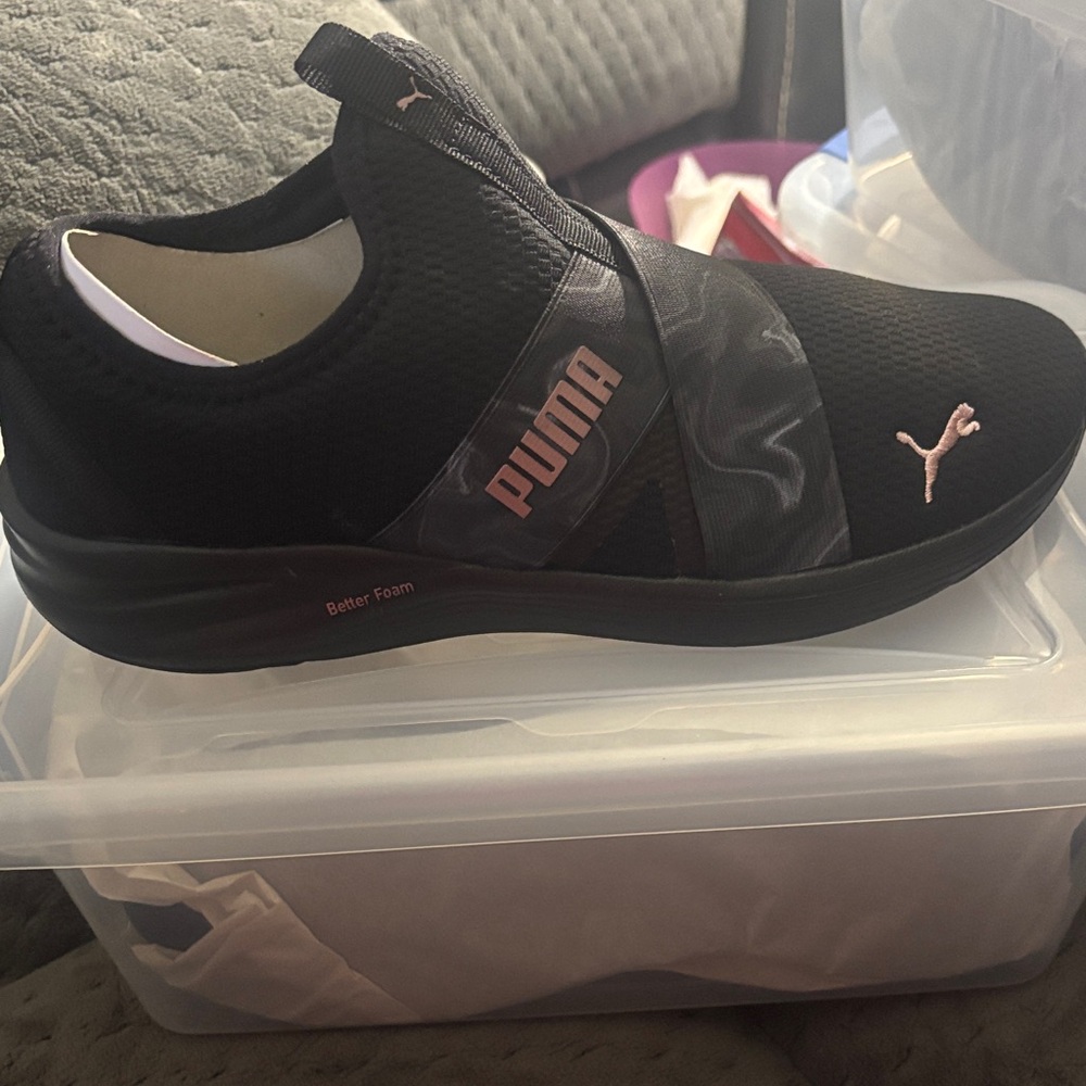 Puma Black and Pink Slip-On Shoes